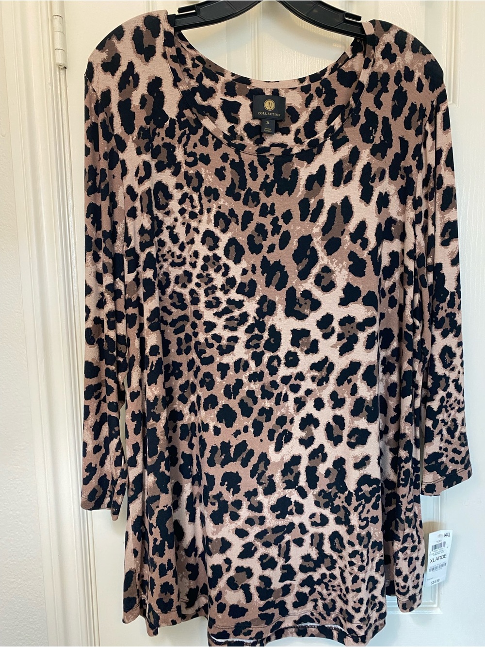JM Collection Taupe and Black Leopard-Print Long Sleeve Tunic